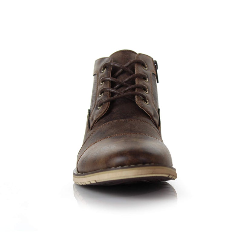 Ferro Aldo Men's Blaine Cap Toe Chukka Boots | Lace-Up Ankle Dress Boot with Side Zipper | MFA806035 | in Chestnut Brown, Size 6.5 - Image 3